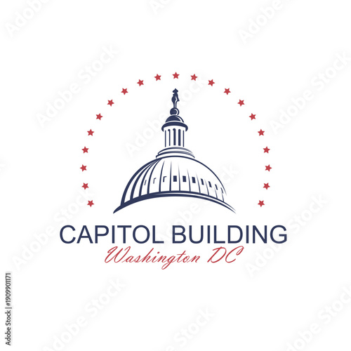 United States Capitol building icon in Washington DC isolated on white backgrpound

