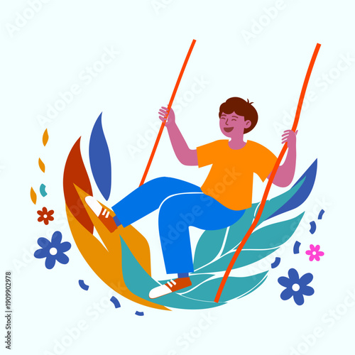 Illustration of a boy swinging