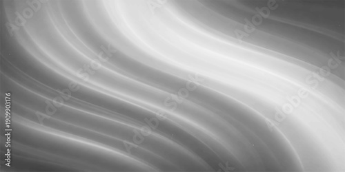 Abstract silver black and white background featuring a smooth flowing wave pattern with a luxury silk texture and soft metallic curves on a gray satin surface