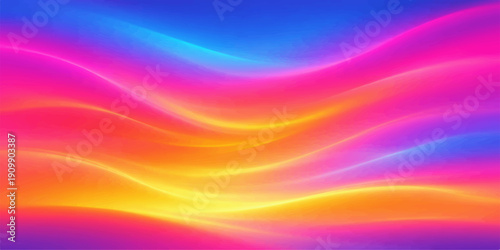 An artistic illustration of a colorful abstract wave background featuring a vibrant rainbow pattern of light and motion with a soft blur texture for a bright wallpaper design
