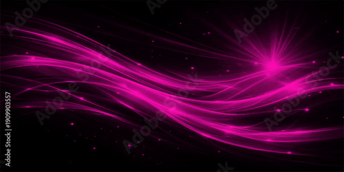 An abstract purple and pink background features flowing smoke and digital waves of light, creating a motion design texture with energy lines and a fractal flow pattern