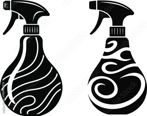 Spray Bottle Icon Set – Cleaning Liquid Container Vector Illustration