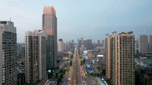 Wallpaper Mural Aerial City Street View with High-Rise Buildings and Traffic at Dusk Torontodigital.ca