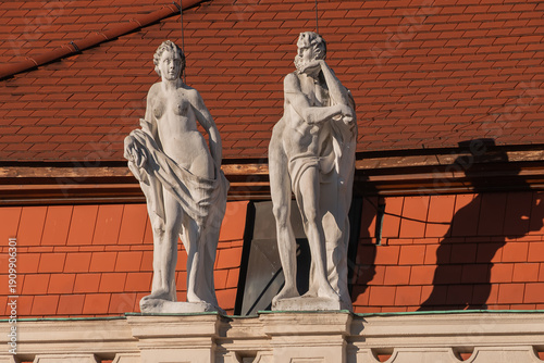 Architectural fragments Lower Belvedere Palace - 18th-century complex and architectural jewel. Lavish Lower Belvedere was once presidential palace of Prince Eugene. VIENNA, AUSTRIA.