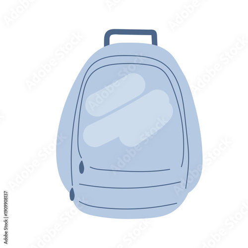 Travel. Big blue travel bag with zippers and pocket for trips, walks, hiking. Flat style vector illustration.