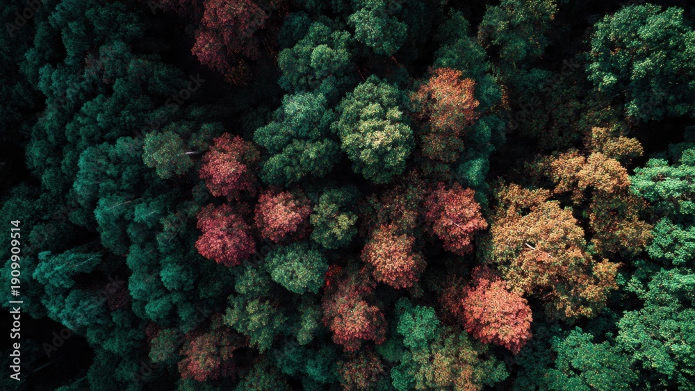 Fototapeta premium Aerial View of Autumn Forest Canopy