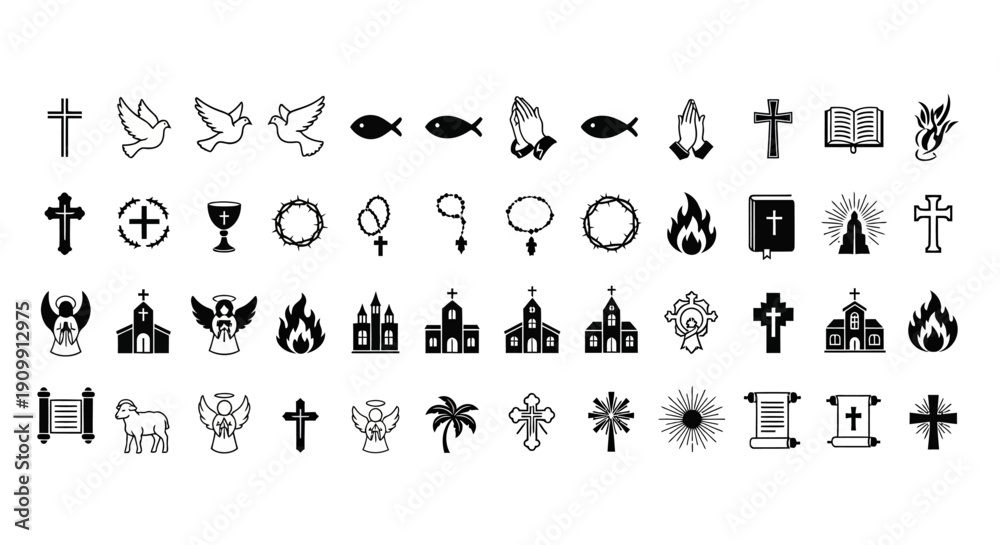Obraz premium Collection of Religious and Spiritual Icons Representing Faith and Belief Systems Including Christian and Other Sacred Symbols