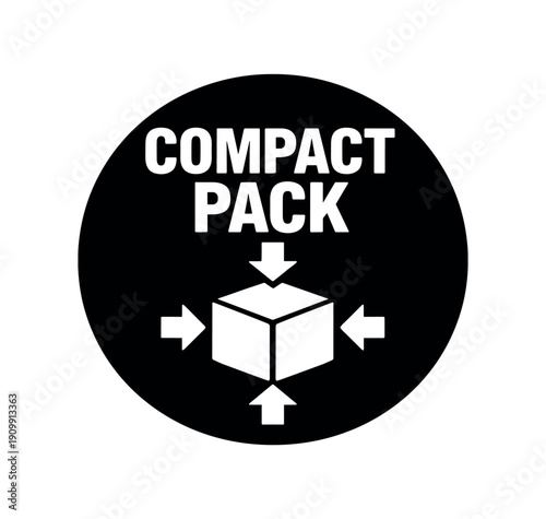 Flat vector badge COMPACT PACK simple white cube with arrows inward