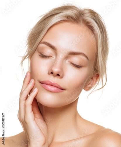 Serene beauty portrait soft lighting skincare concept, isolated on transparent background, png