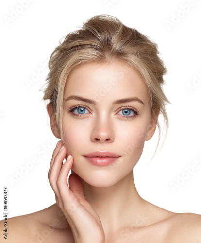 Stunning portrait of a woman with blue eyes beauty, isolated on transparent background, png