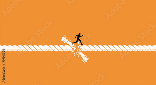 Silhouette runner breaking rope symbolizing freedom