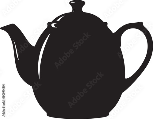 Classic teapot silhouette with a curved spout and handle, representing kitchenware and beverage serving essentials in simple form