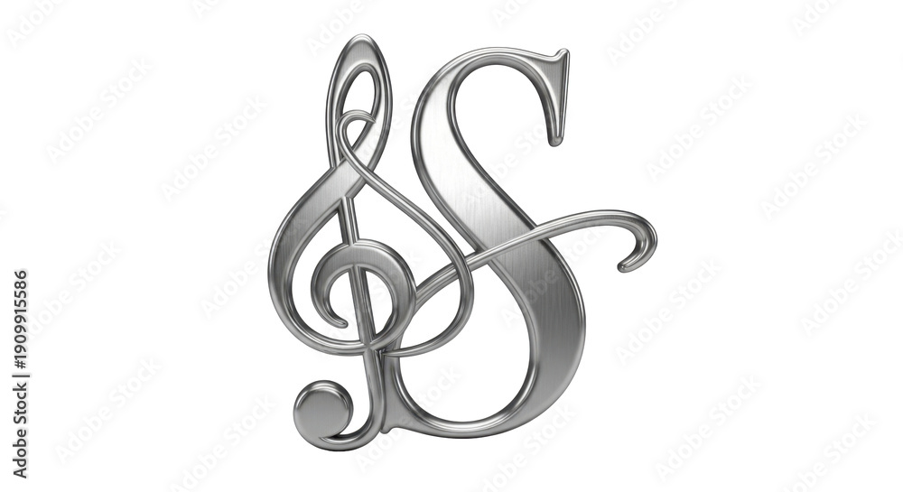 Obraz premium Elegant silver treble clef S letter