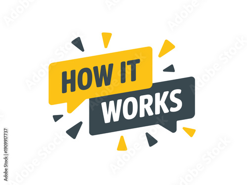 A modern vector graphic illustration of a speech bubble icon explaining how it works