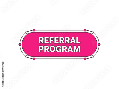 A pink and white vector graphic illustration of a referral program badge with a modern design