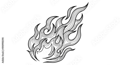 Abstract Fire Flames Line Art Illustration - Black and White Hand Drawn Flame Graphic Design Element