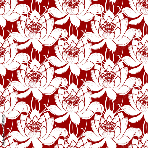 simple seamless red and white floral pattern, texture, design