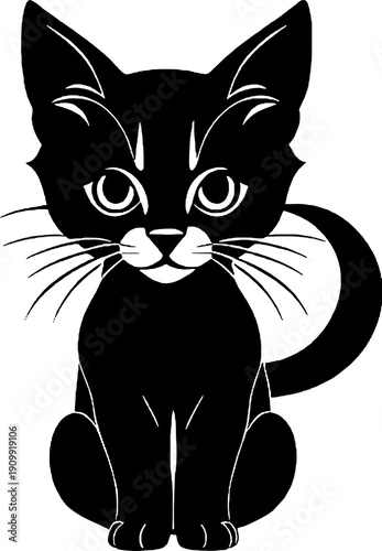 simple black graphic drawing of one cat, decorative element, logo