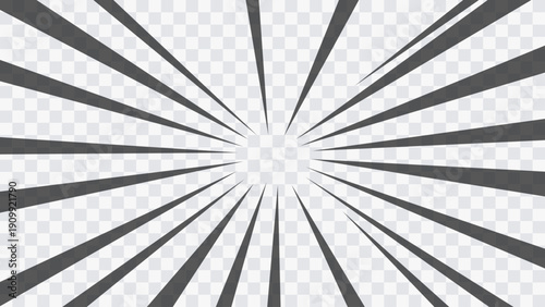 Dynamic radial speed lines with strong center focus. Anime and comic style burst effect for action scenes, animation and graphic design.
