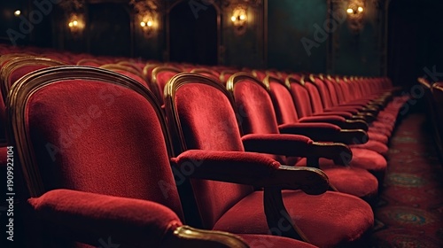 Empty red velvet seats lining a vintage theater auditorium, creating an atmosphere of anticipation for a performance or an elegant setting for cultural events