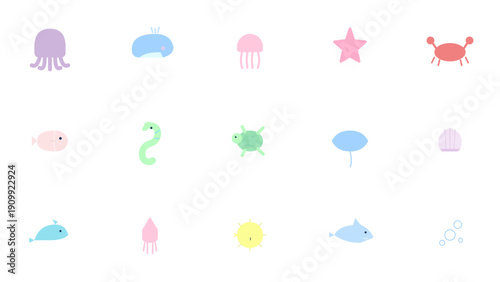 Cute Sea Animals Icon Pack Flat Design Collection