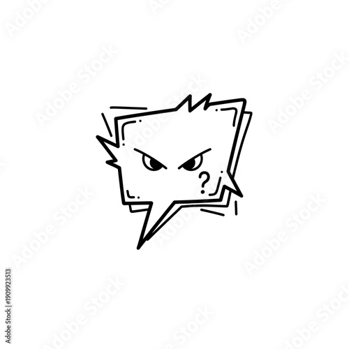 Angry and Confused Speech Bubble with Aggressive Eyes and Question Mark on Isolated White Background