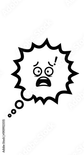 Shocked and Scared Face in Comic Speech Bubble Expressing Panic on Isolated White Background