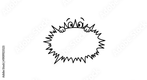 Playful Eyes Peeking from Empty Speech Bubble Doodle on Isolated White Background