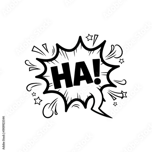 Comic Speech Bubble with SHA! Text and Stars Representing a Realization or Aha Moment on Isolated White Background