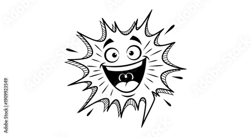 Happy Face Comic Explosion Burst of Joy Expression isolated white background