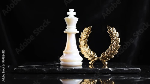 Queen Chess Piece with Laurel Wreath on Dark Stone