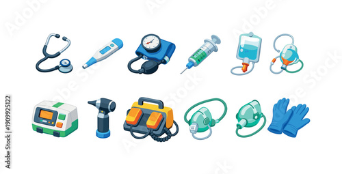 Healthcare, medical flat icon set. hospital equipment and tools icons collection