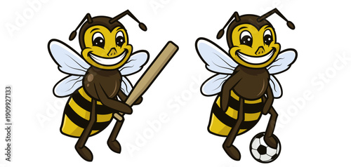 Set of cute bee mascot logo design.