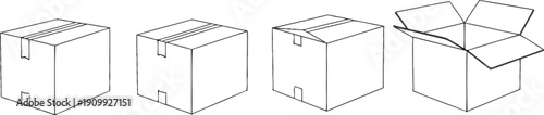 Four stages of opening a cardboard shipping box