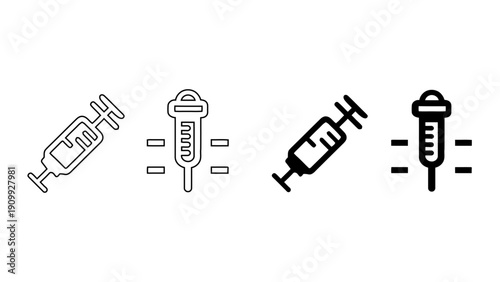 Medical Syringe and Vaccine Vial Icon for Healthcare Injection and Clinical Treatment, Immunization Needle Vector Illustration in Minimalist Outline and Glyph Style