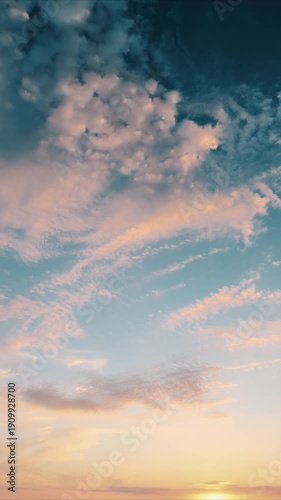 Sunrise bathes peaceful sea colors, Morning glow illuminates calm maritime scene, Serene sunrise over vast sea with pastel clouds and golden rays illuminating dawn