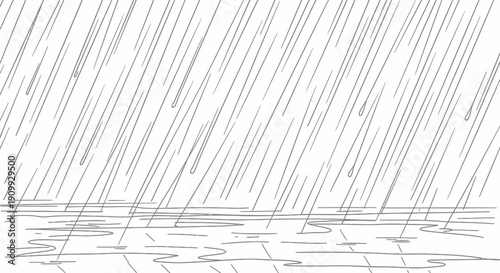 Heavy rain falling intensely, creating puddles on the ground. Simple illustration of wet, stormy weather.