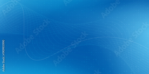 Blue minimal wavy lines and dot abstract corporate bright background. Vector digital flowing art design