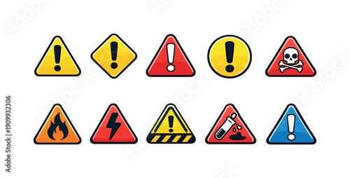 Warning, hazard solid icon set. safety alert symbols solid collection for industrial use