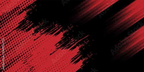 Red halftone dots blue color pattern gradient grunge texture background. Dot pop art comic sport style vector illustration. Eps10