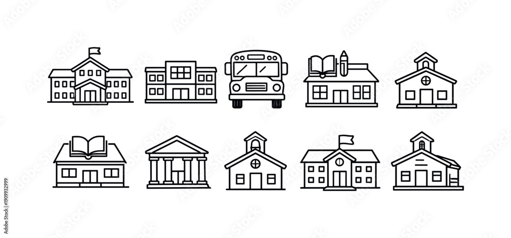 Naklejka premium School education solid icon set. learning, school supplies solid icons collection