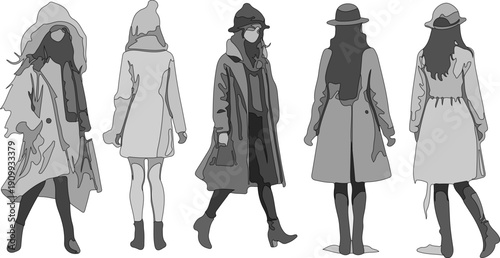 Collection of stylish young people illustrations in hand-drawn kawaii aesthetic featuring various hairstyles, hats, and trendy accessories for lifestyle blogs