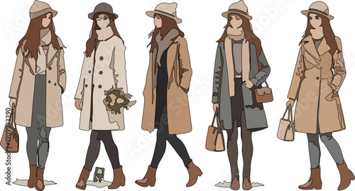 Collection of stylish young people illustrations in hand-drawn kawaii aesthetic featuring various hairstyles, hats, and trendy accessories for lifestyle blogs