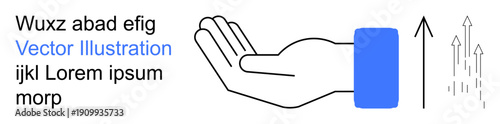 Growth, progress, opportunity, support, innovation, business strategy. Open hand with upward arrows denoting progress. Growth and progress concept with clean modern design
