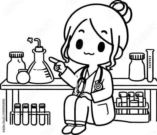 Cute Female Doctor Cartoon Illustration Holding Syringe in Medical Clinic for Vaccination and Healthcare Concept