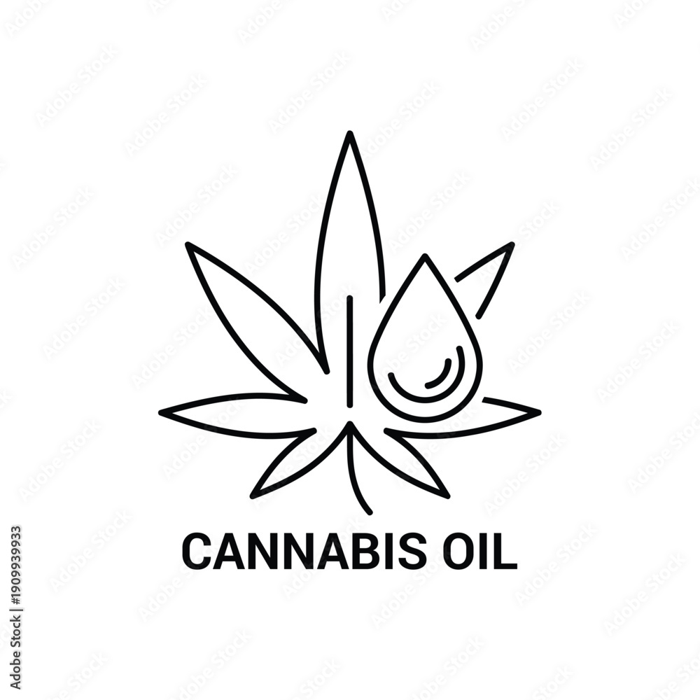 Fototapeta premium Cannabis oil logo with leaf and drop symbol cannabis oil