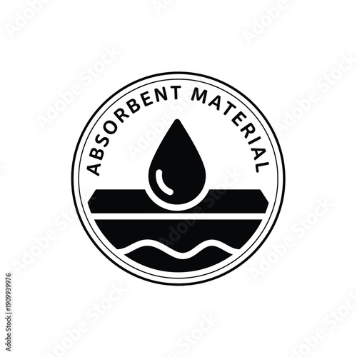 Black and white absorbent material logo with drop and wavy lines in circle