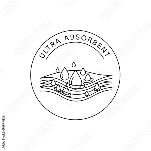Ultra absorbent logo with water droplets on surface  absorbency symbol