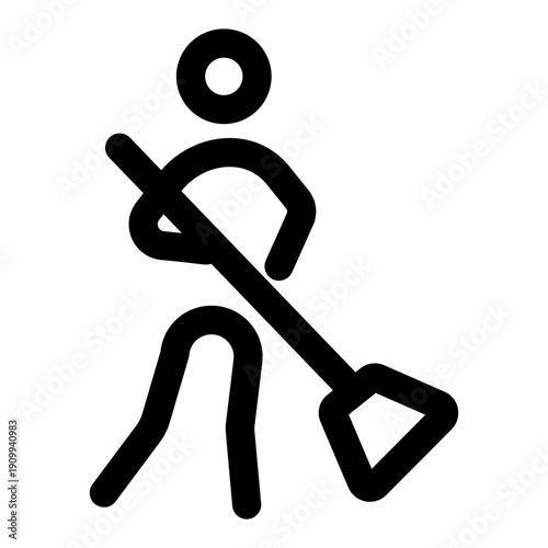 A linear icon showing a character sweeping the floor