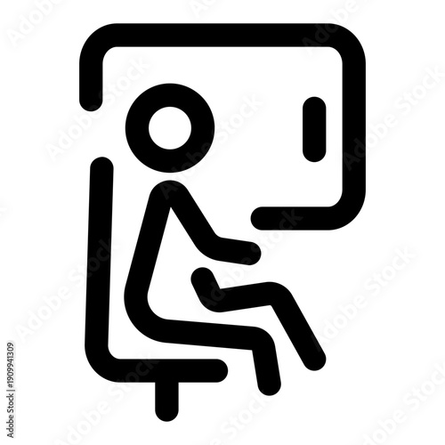 A linear icon showing a travelling character 